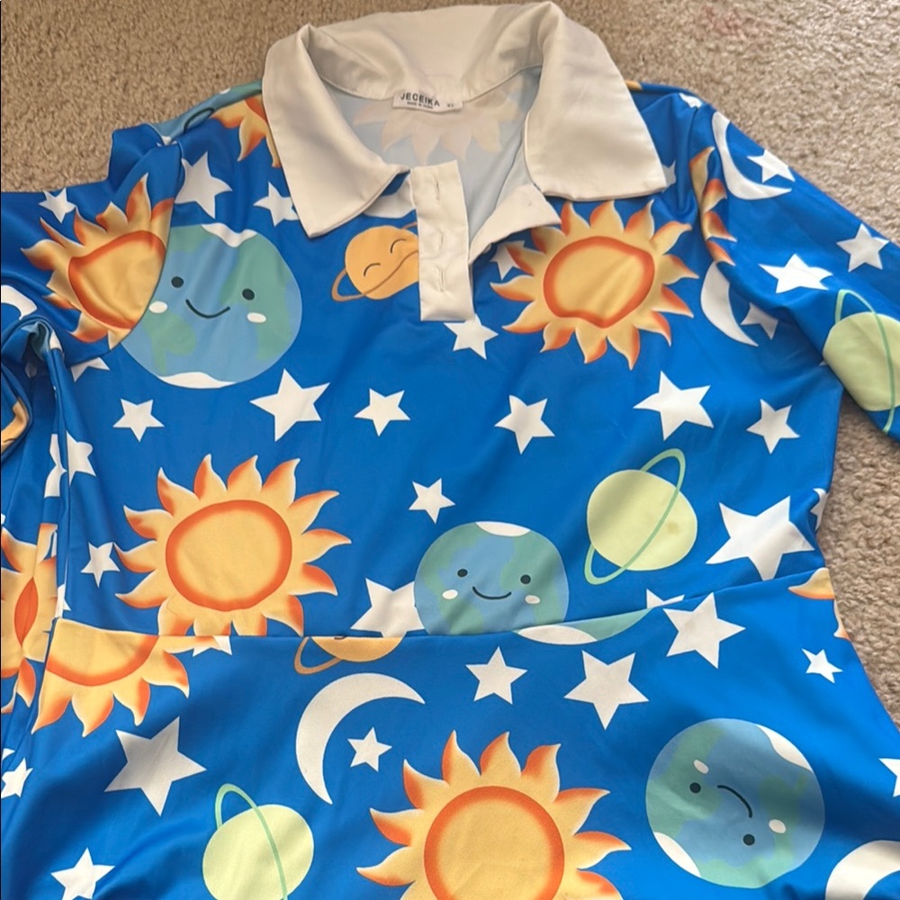 Playful Celestial Print Polo Shirt